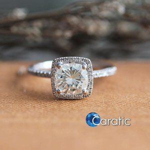 Sterling Silver Moissanite Cushion Cut WeddingRing